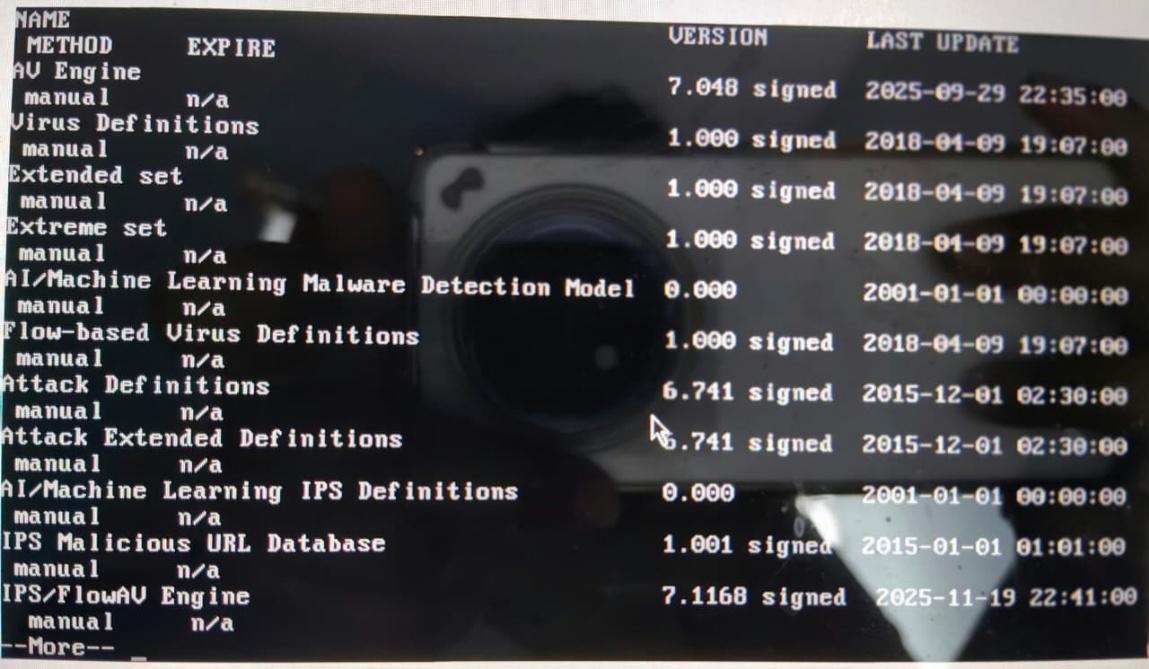 FortiGuard service status – AV Engine, IPS, and threat definitions