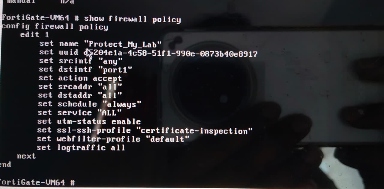 show firewall policy – Protect_My_Lab policy with UTM and logging active